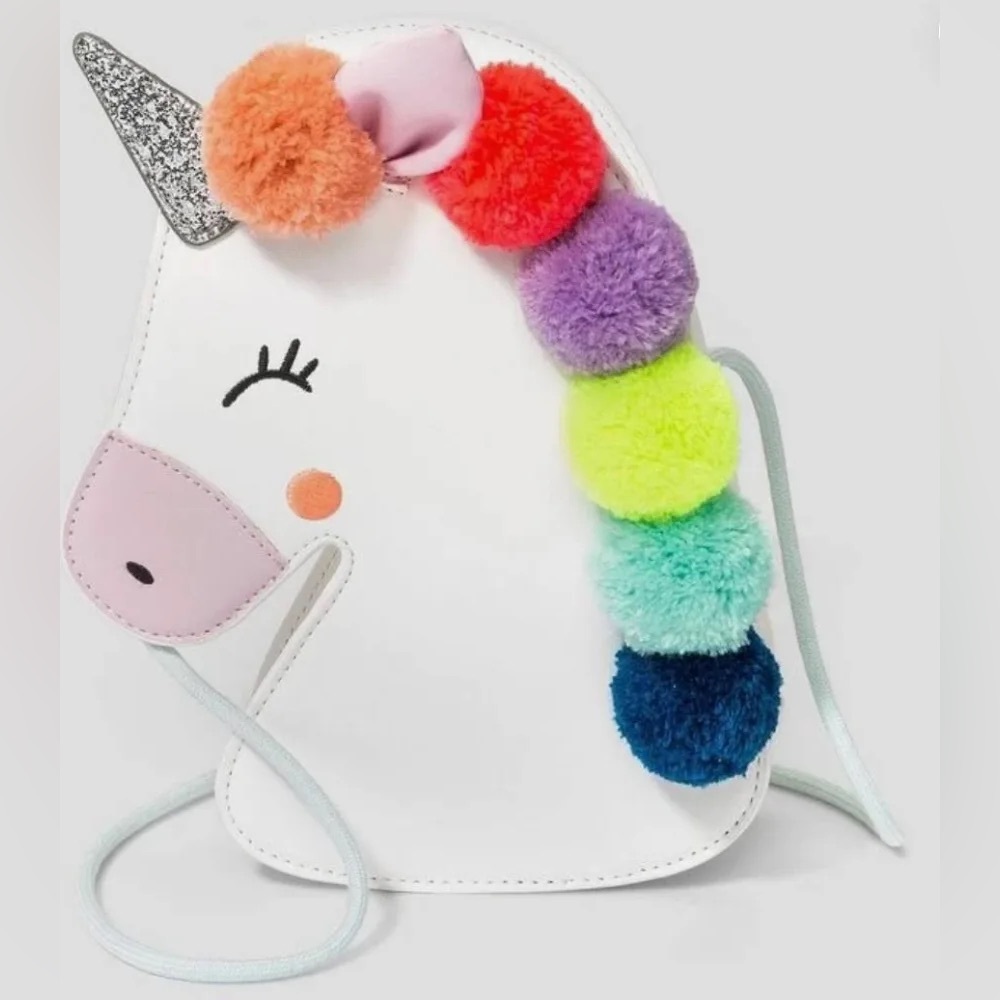Cat & Jack White Unicorn Bag with Rainbow Pom-Poms